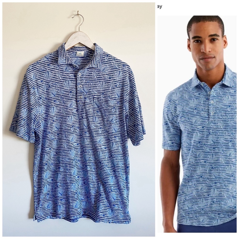 JOHNNIE-O Hangin’ Out Freddie Polo Shirt in Oceanside Print! Blue Stripe Medium